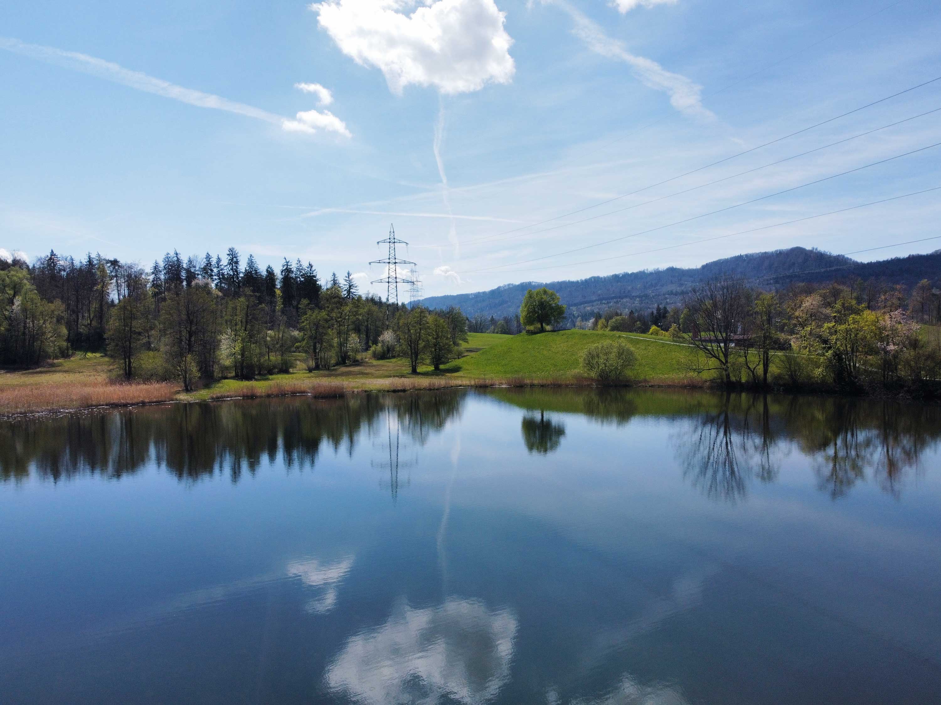 Bestehende 150-kV-Leitung beim Gattikerweiher (Gemeinde Thalwil). Bild: Swissgrid