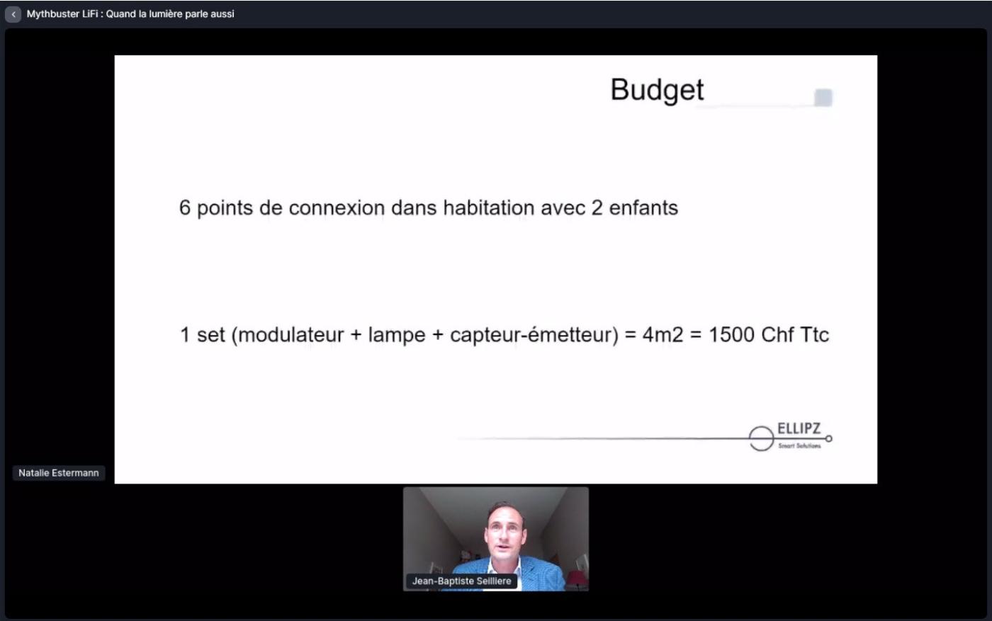 Jean-Baptiste Seillière a expliqué comment une ampoule LED pouvait servir à l’envoi et à la réception d’informations et a donné un ordre de grandeur du prix de telles installations.