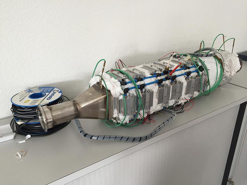 Prototype développé à l’Empa permettant la production d’électricité à partir des gaz d’échappement d’un véhicule.