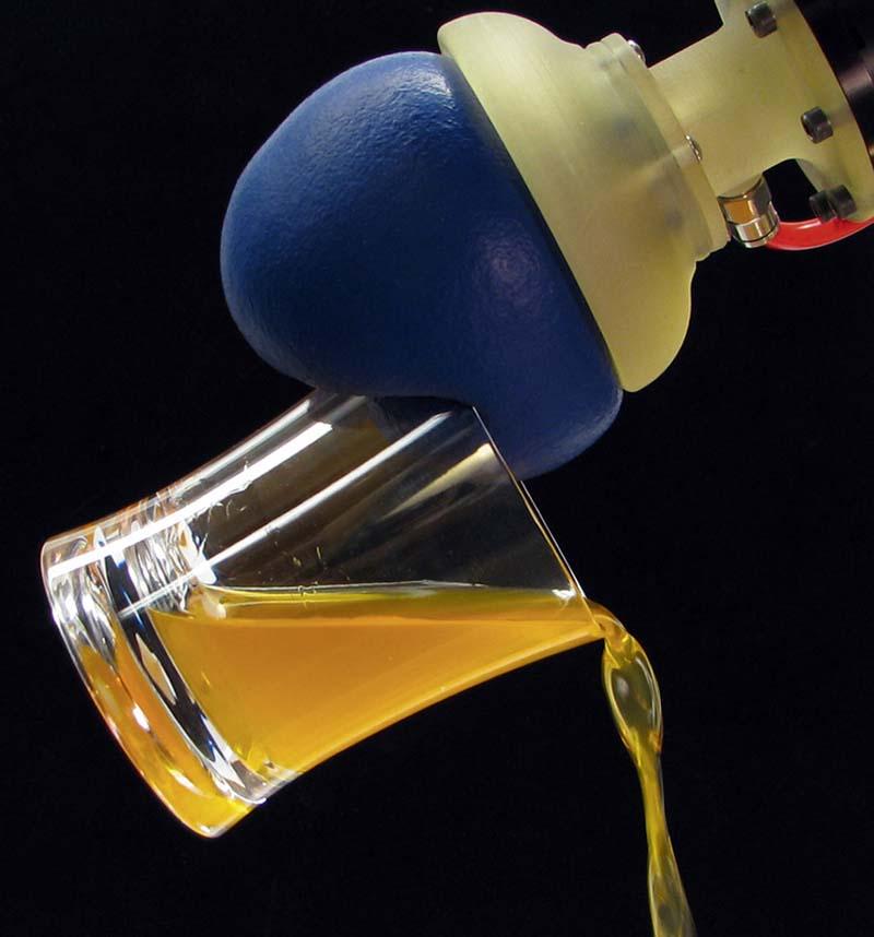 Ohne Einsatz komplexer Regelalgorithmen lassen sich mit der Kaffeeballon-Greifhand auch fragile Objekte greifen.