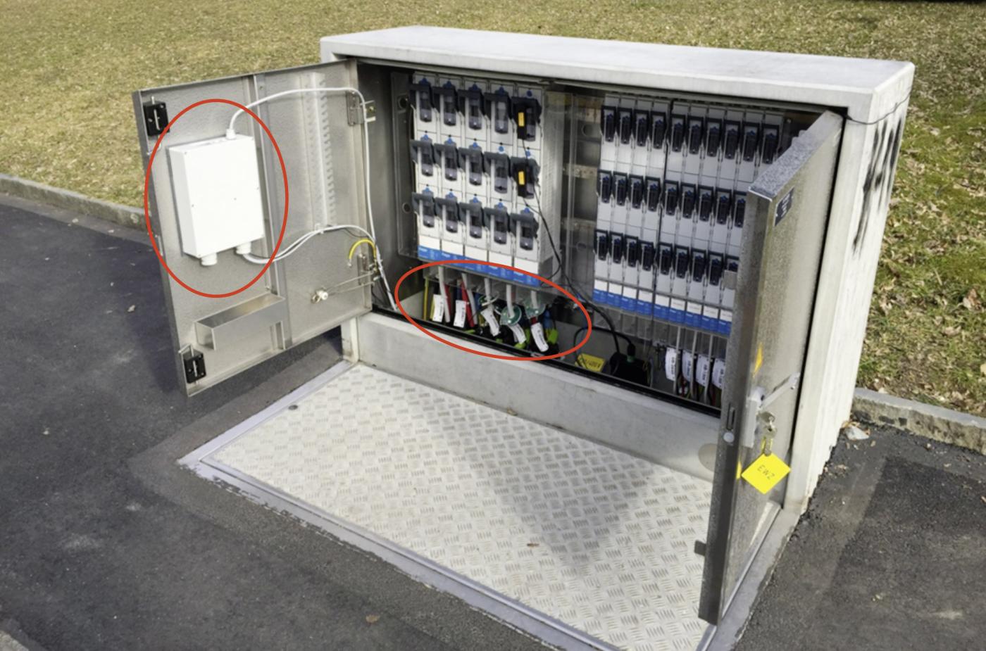 Installation von GridBox und Stromsensoren in einer Verteilkabine.
