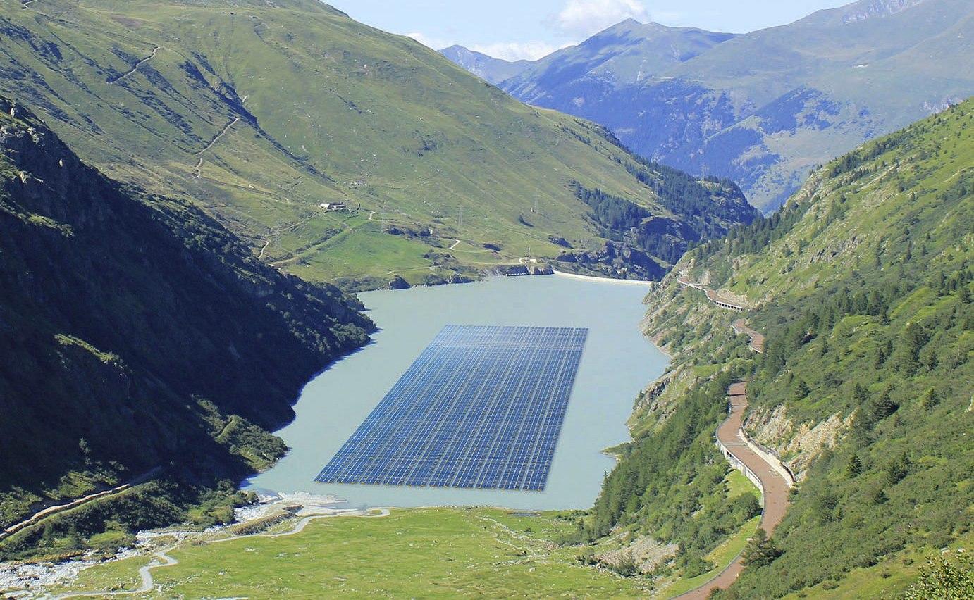 <strong>Figure 4</strong> Le projet à grande échelle de parc solaire flottant s’étendrait sur 35% de la superficie du lac des Toules.