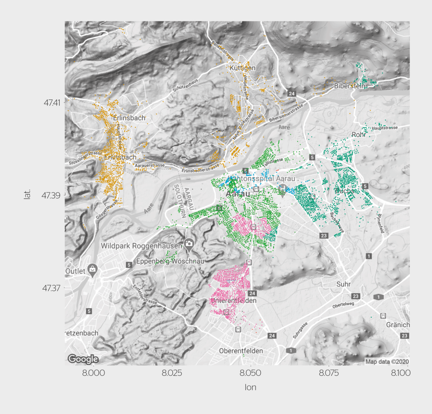 Aufteilung in Teilnetzgebiete.