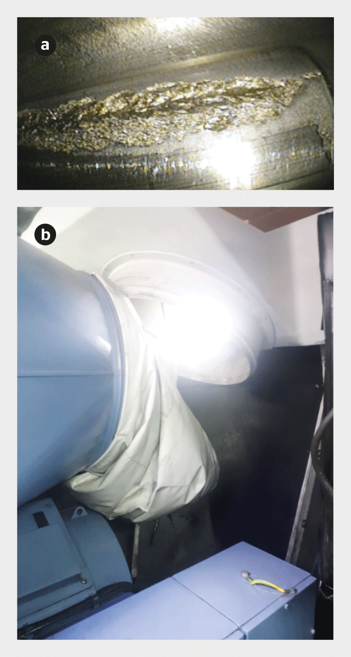 <strong>Figure 4</strong> Exemples de défaillances détectées par l’algorithme: défaut sur la boîte de transmission (a) et tuyau de ventilation arraché (b).