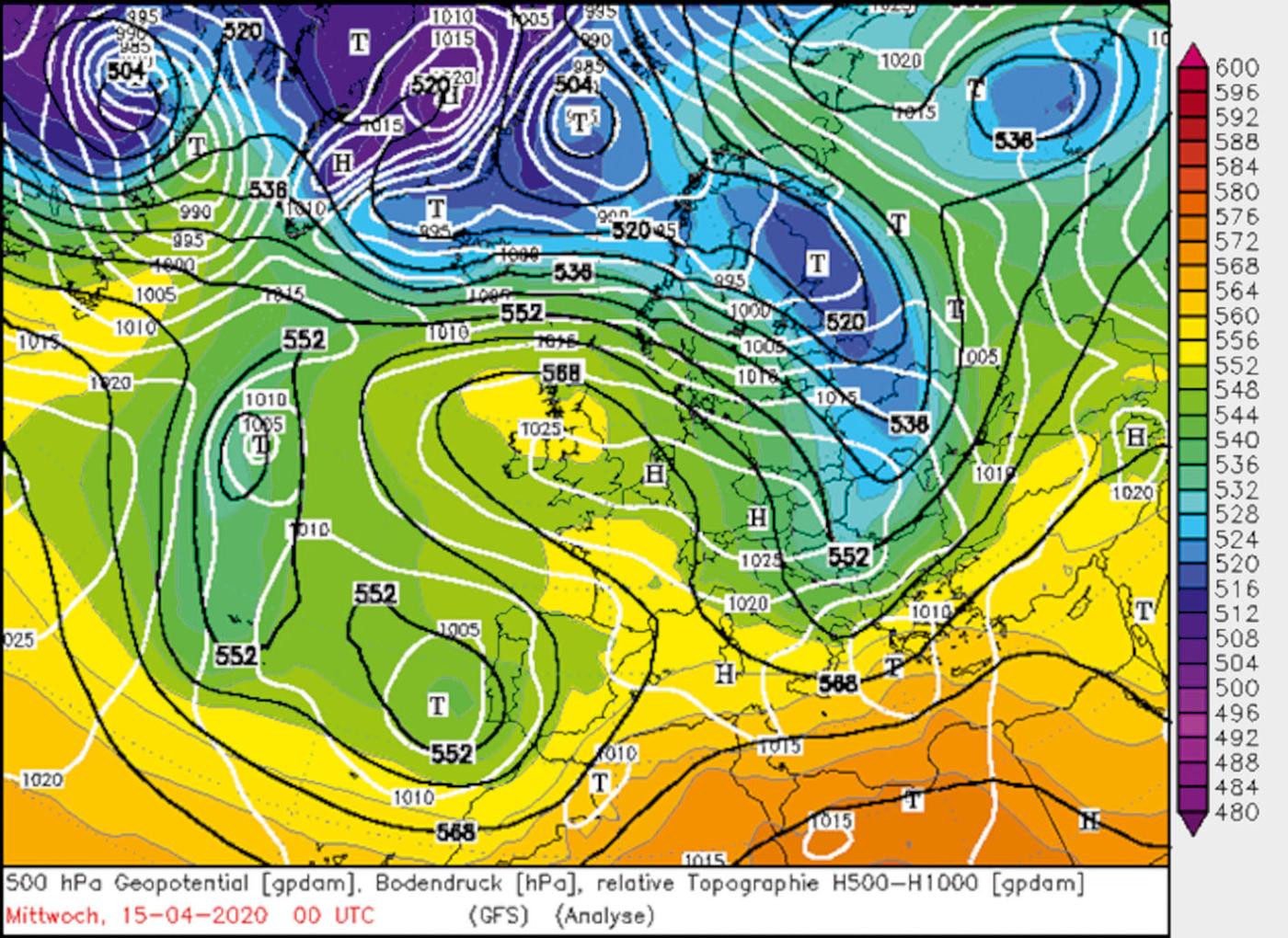 <strong>Figure 3</strong> Situation oméga sur l’Europe centrale le 15 avril 2020.