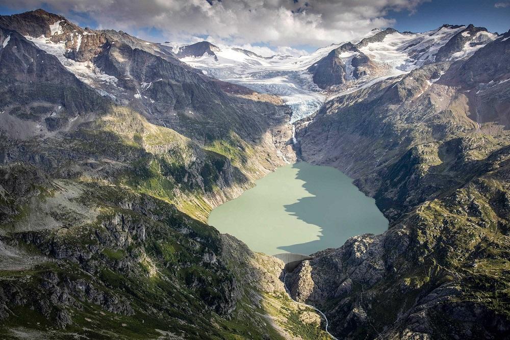 Visualisierung des Staumauer-Projektes am Triftgletscher.