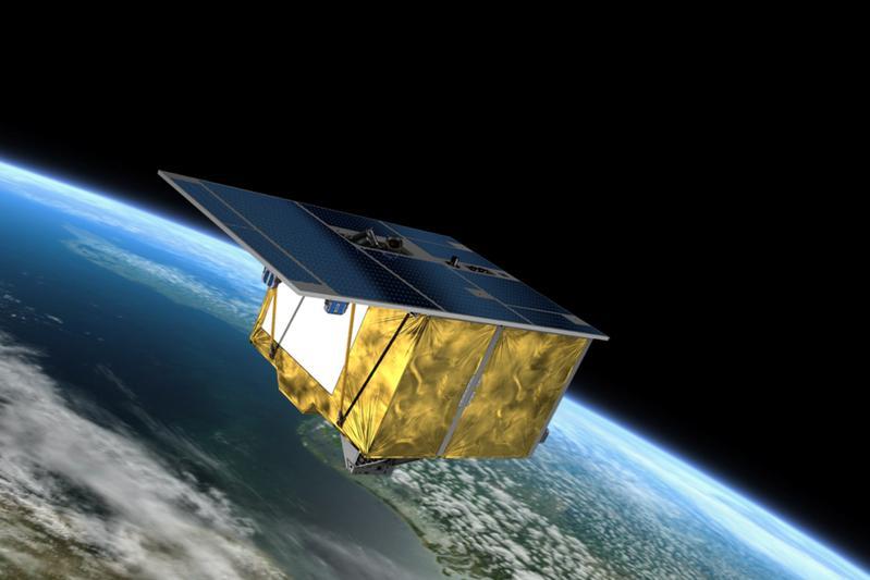EnMAP Satellit fliegt um die Erde (Illustration).
