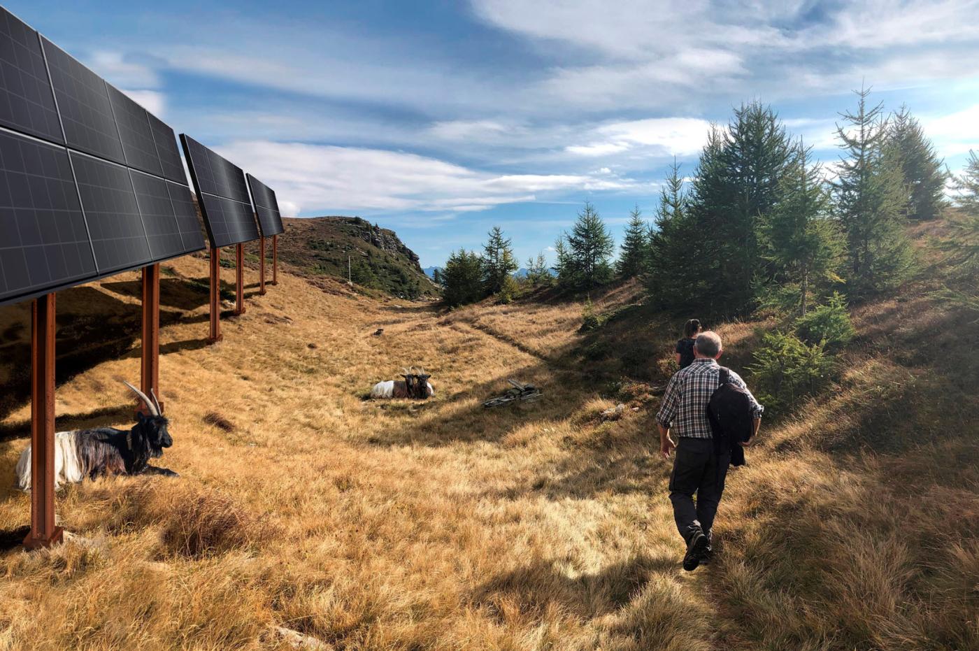 Im Projekt von Gondo-Solar waren ursprünglich geneigte, nach Süden ausgerichtete Solarpanels vorgesehen.