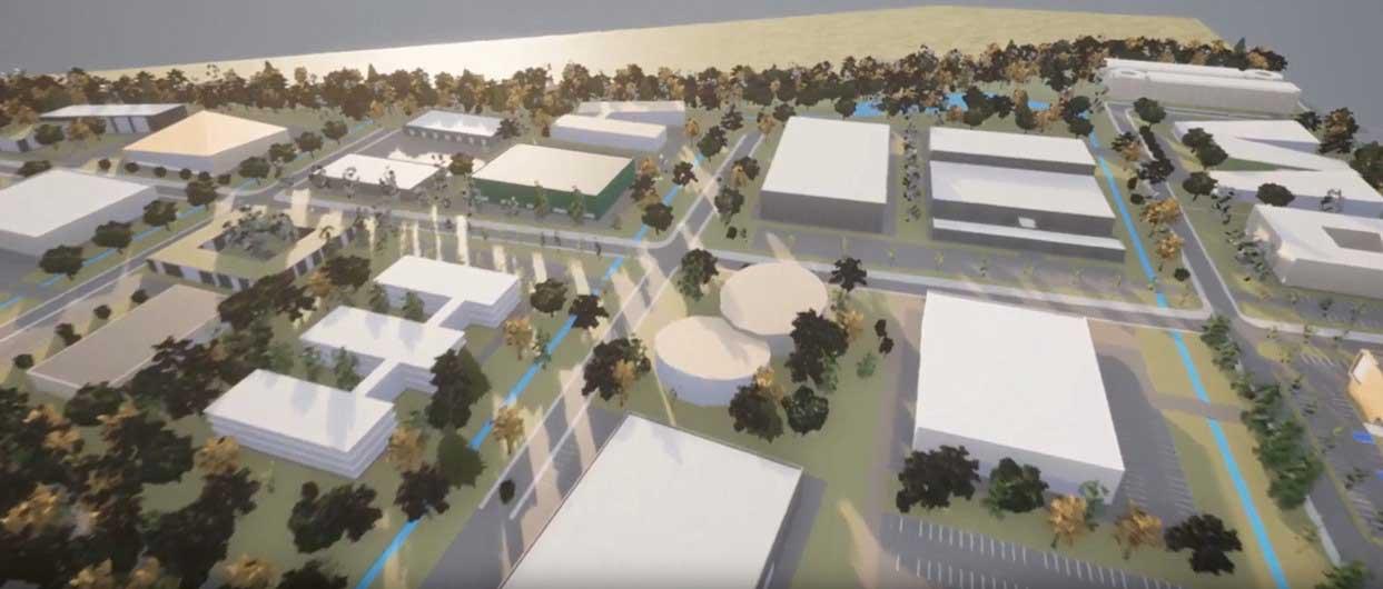 <b>Figure 1</b> La zone Aeropole 2 du parc technologique de Swiss Aeropole, à Payerne, a été utilisée pour la validation du jumeau numérique développé pour la mise en œuvre du concept TaaS.