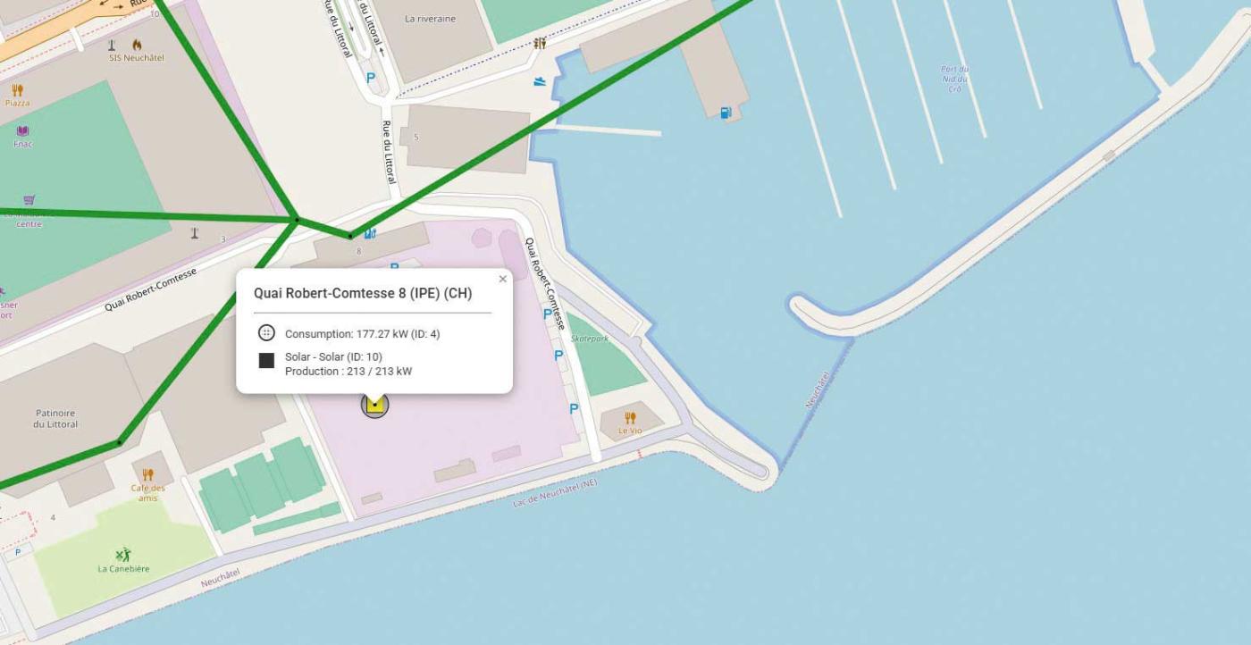 <b>Figure 4</b> Production, consommation et connexion au réseau de la STEP de Neuchâtel.
