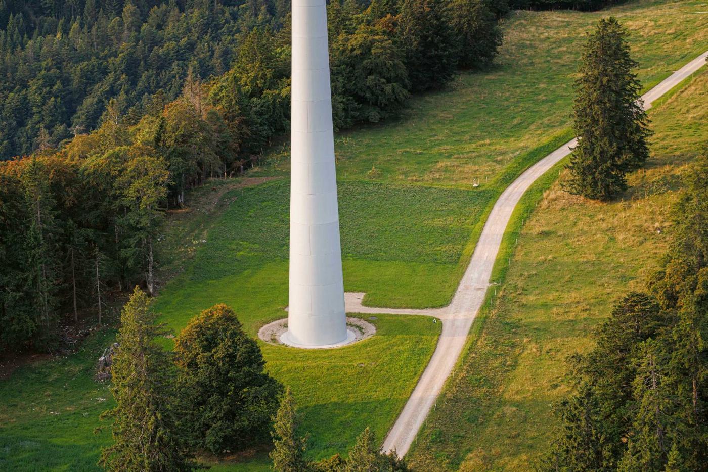 <b>Figure 2</b> L’intégration des fondations dans les pâturages permettra, à terme, la cohabitation avec le bétail.