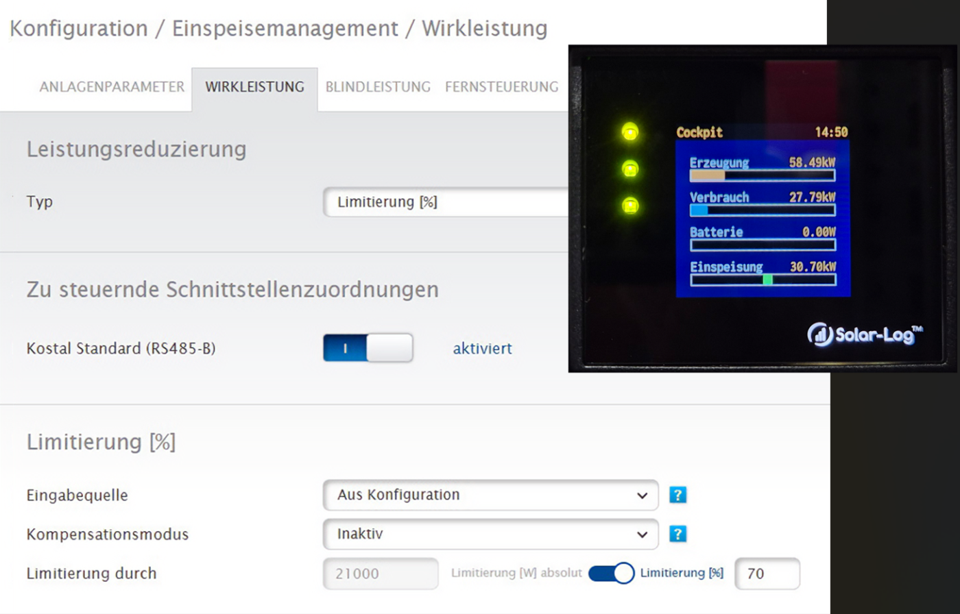 Leistungslimitierung einer Solaranlage mit dem Solar-Log.